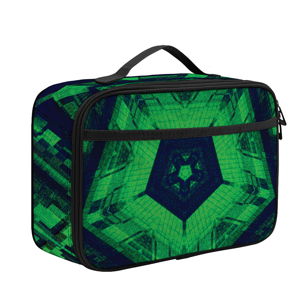 Dark Green Kaleidoscope Print Portable Lunch Bag