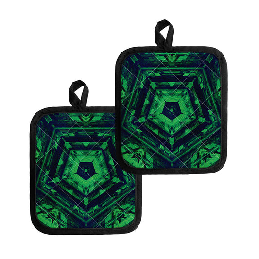 Dark Green Kaleidoscope Print Pot Holders