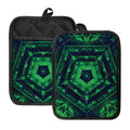 Dark Green Kaleidoscope Print Pot Holders With Pocket