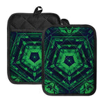 Dark Green Kaleidoscope Print Pot Holders With Pocket