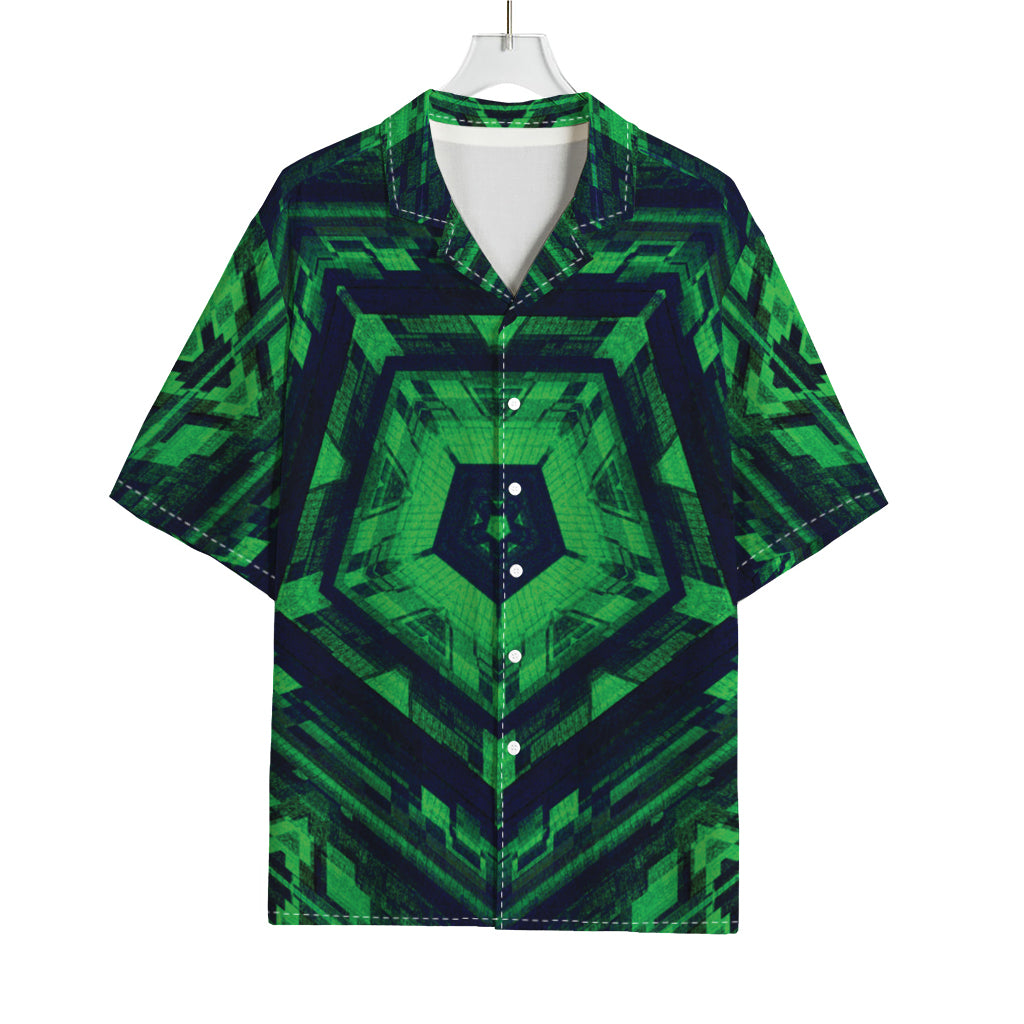 Dark Green Kaleidoscope Print Rayon Hawaiian Shirt