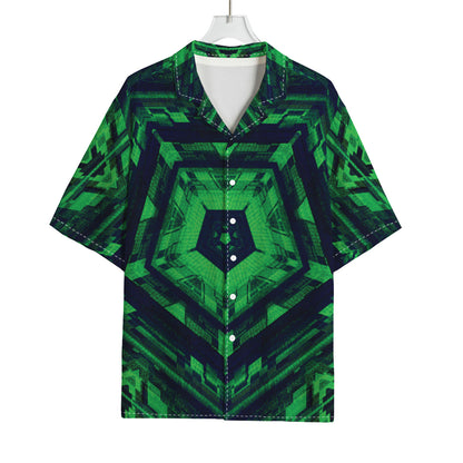 Dark Green Kaleidoscope Print Rayon Hawaiian Shirt