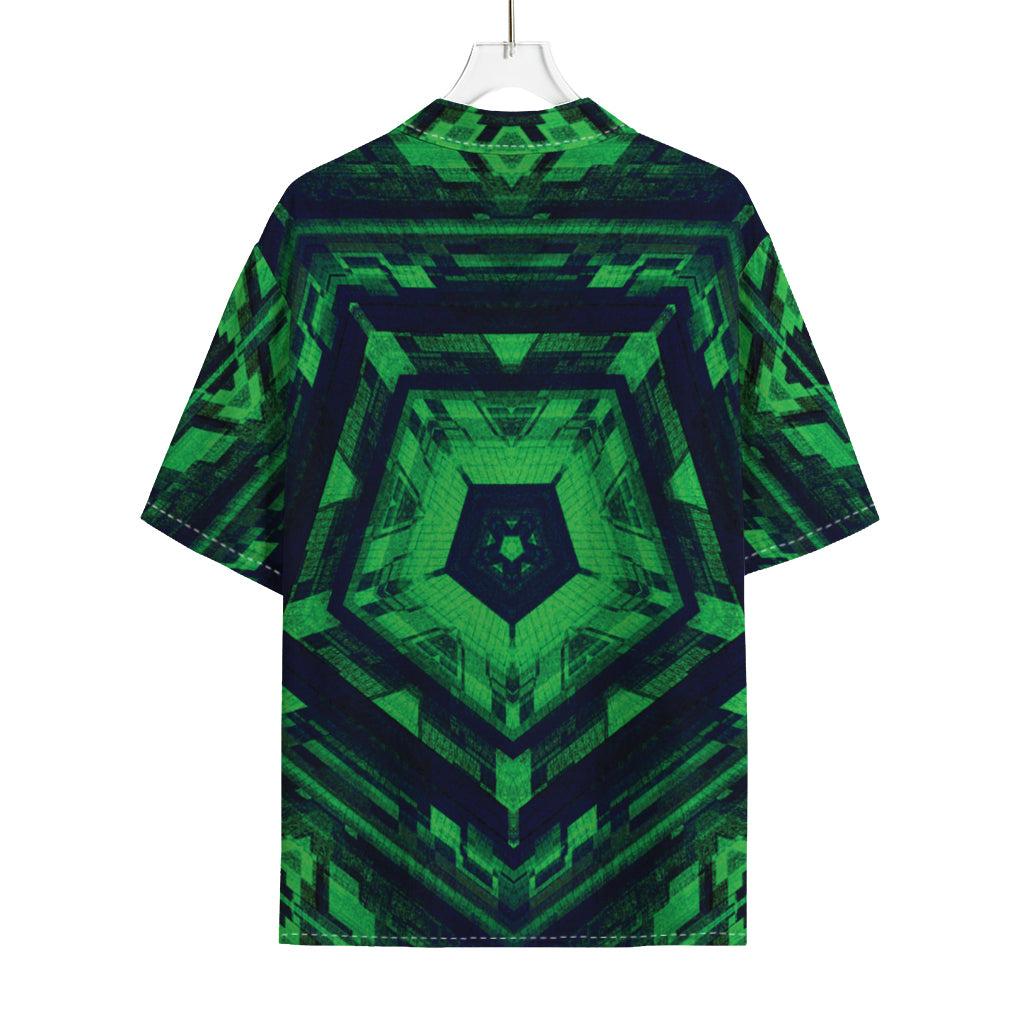 Dark Green Kaleidoscope Print Rayon Hawaiian Shirt