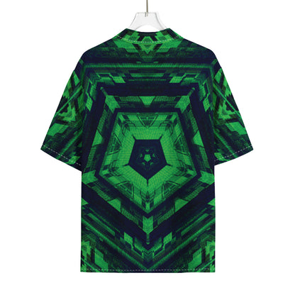 Dark Green Kaleidoscope Print Rayon Hawaiian Shirt