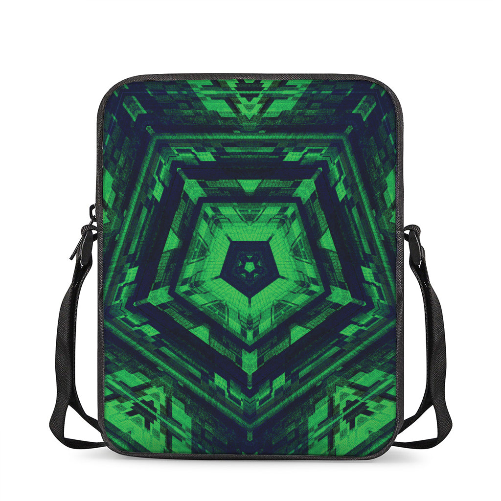 Dark Green Kaleidoscope Print Rectangular Crossbody Bag