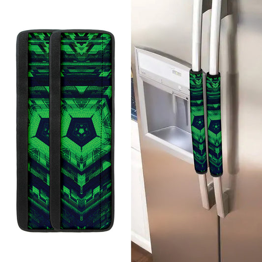 Dark Green Kaleidoscope Print Refrigerator Handle Covers