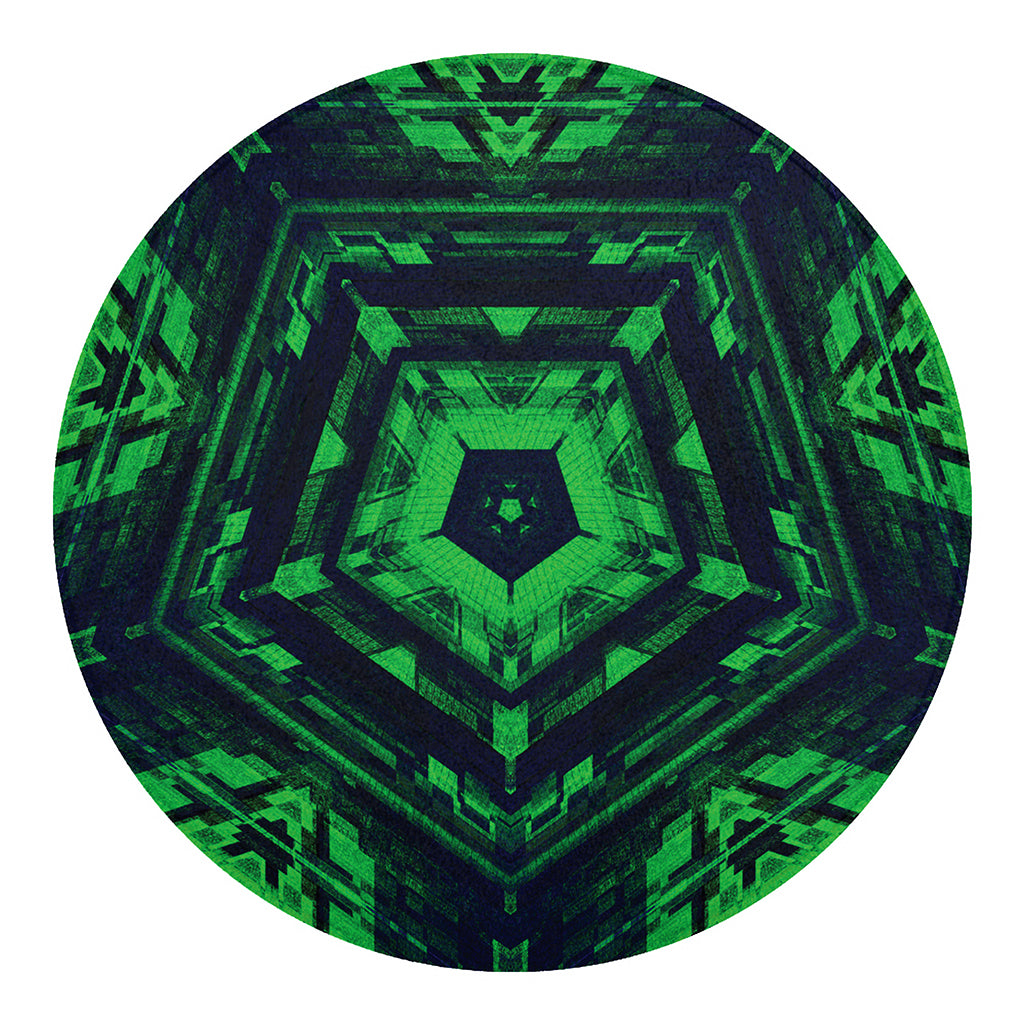 Dark Green Kaleidoscope Print Round Blanket