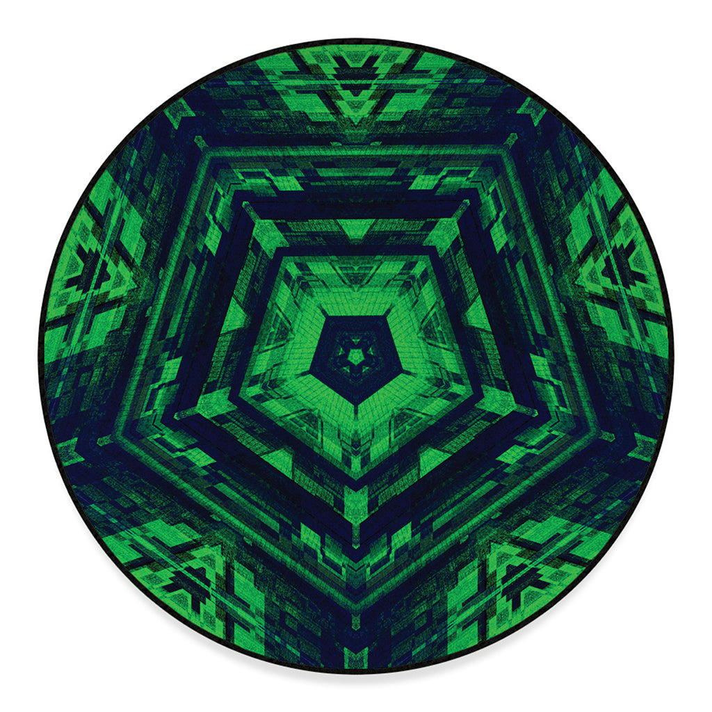 Dark Green Kaleidoscope Print Round Floor Mat