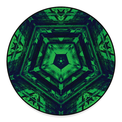 Dark Green Kaleidoscope Print Round Floor Mat