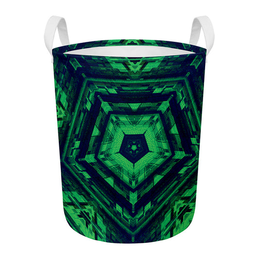 Dark Green Kaleidoscope Print Round Laundry Basket