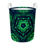 Dark Green Kaleidoscope Print Round Laundry Basket