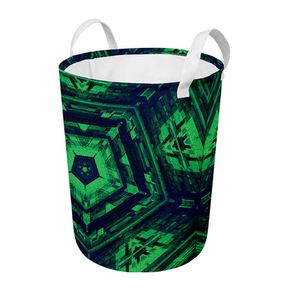Dark Green Kaleidoscope Print Round Laundry Basket
