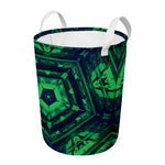 Dark Green Kaleidoscope Print Round Laundry Basket