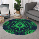 Dark Green Kaleidoscope Print Round Rug