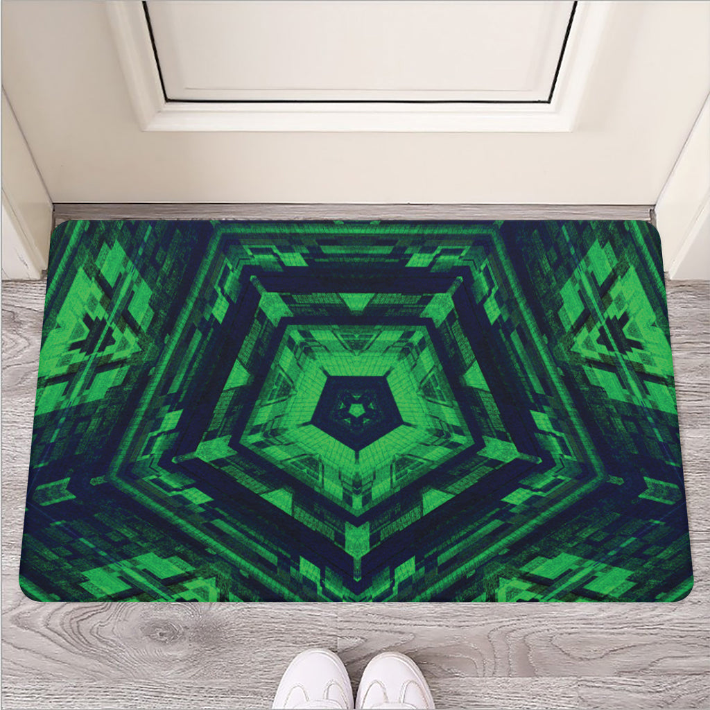 Dark Green Kaleidoscope Print Rubber Doormat