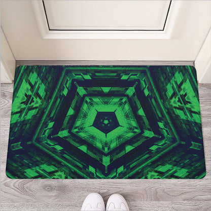 Dark Green Kaleidoscope Print Rubber Doormat