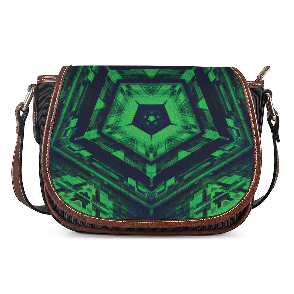 Dark Green Kaleidoscope Print Saddle Bag