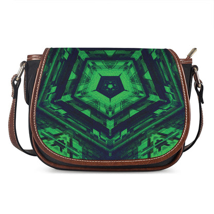 Dark Green Kaleidoscope Print Saddle Bag