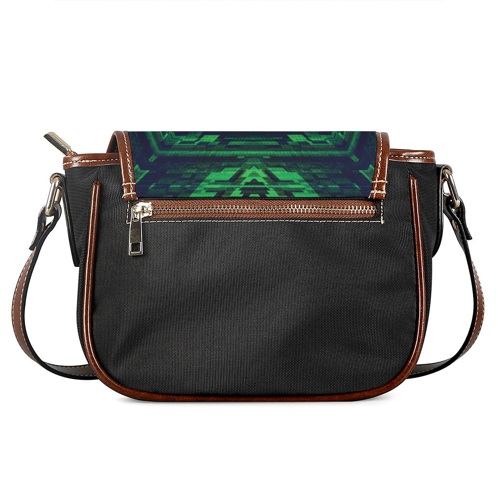 Dark Green Kaleidoscope Print Saddle Bag