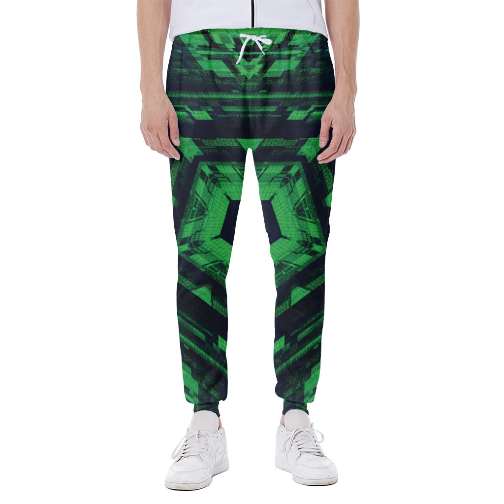 Dark Green Kaleidoscope Print Scuba Joggers