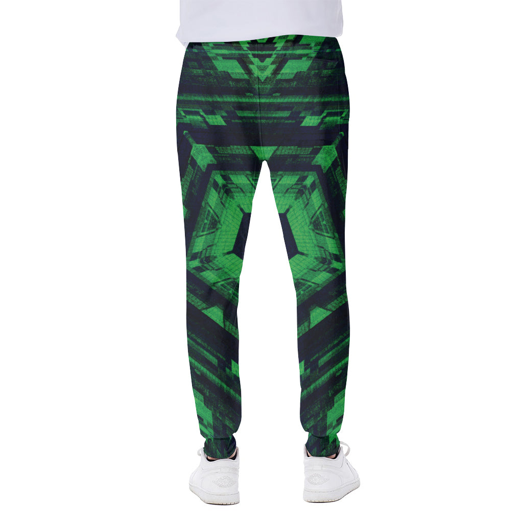 Dark Green Kaleidoscope Print Scuba Joggers