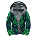 Dark Green Kaleidoscope Print Sherpa Lined Zip Up Hoodie