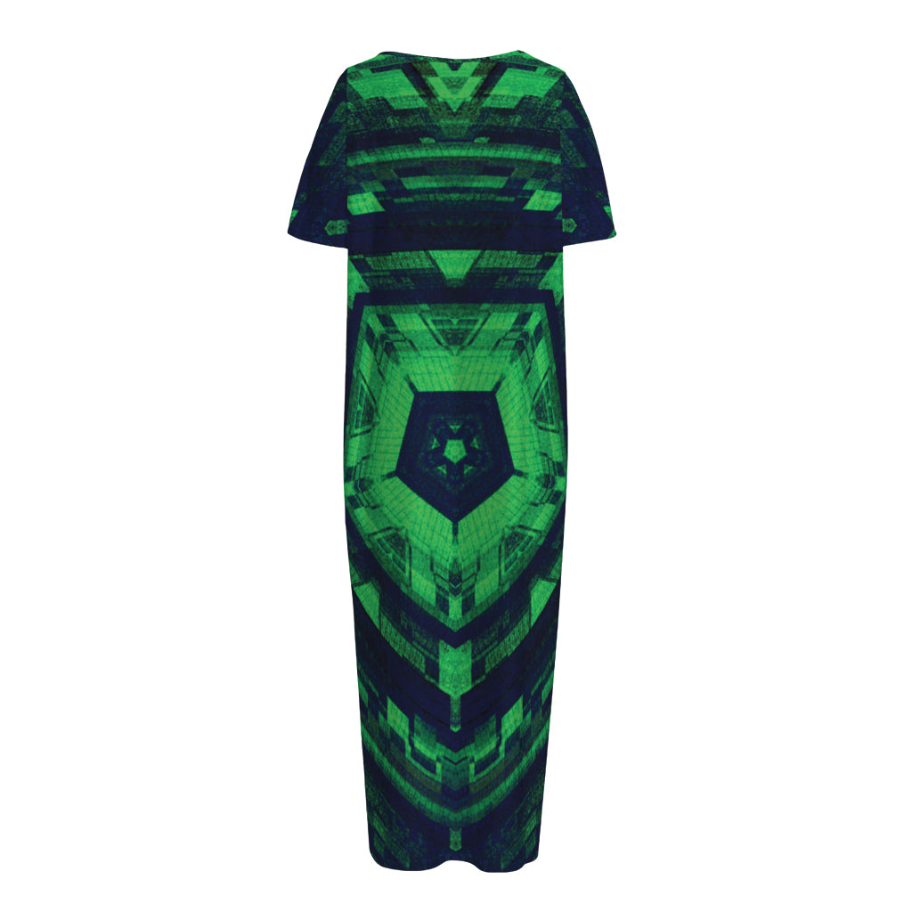 Dark Green Kaleidoscope Print Short Sleeve Long Nightdress
