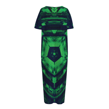 Dark Green Kaleidoscope Print Short Sleeve Long Nightdress