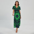 Dark Green Kaleidoscope Print Short Sleeve Maxi Dress