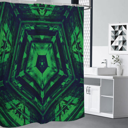 Dark Green Kaleidoscope Print Shower Curtain