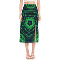 Dark Green Kaleidoscope Print Side Slit Midi Skirt