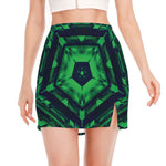 Dark Green Kaleidoscope Print Side Slit Mini Skirt