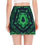 Dark Green Kaleidoscope Print Side Slit Mini Skirt