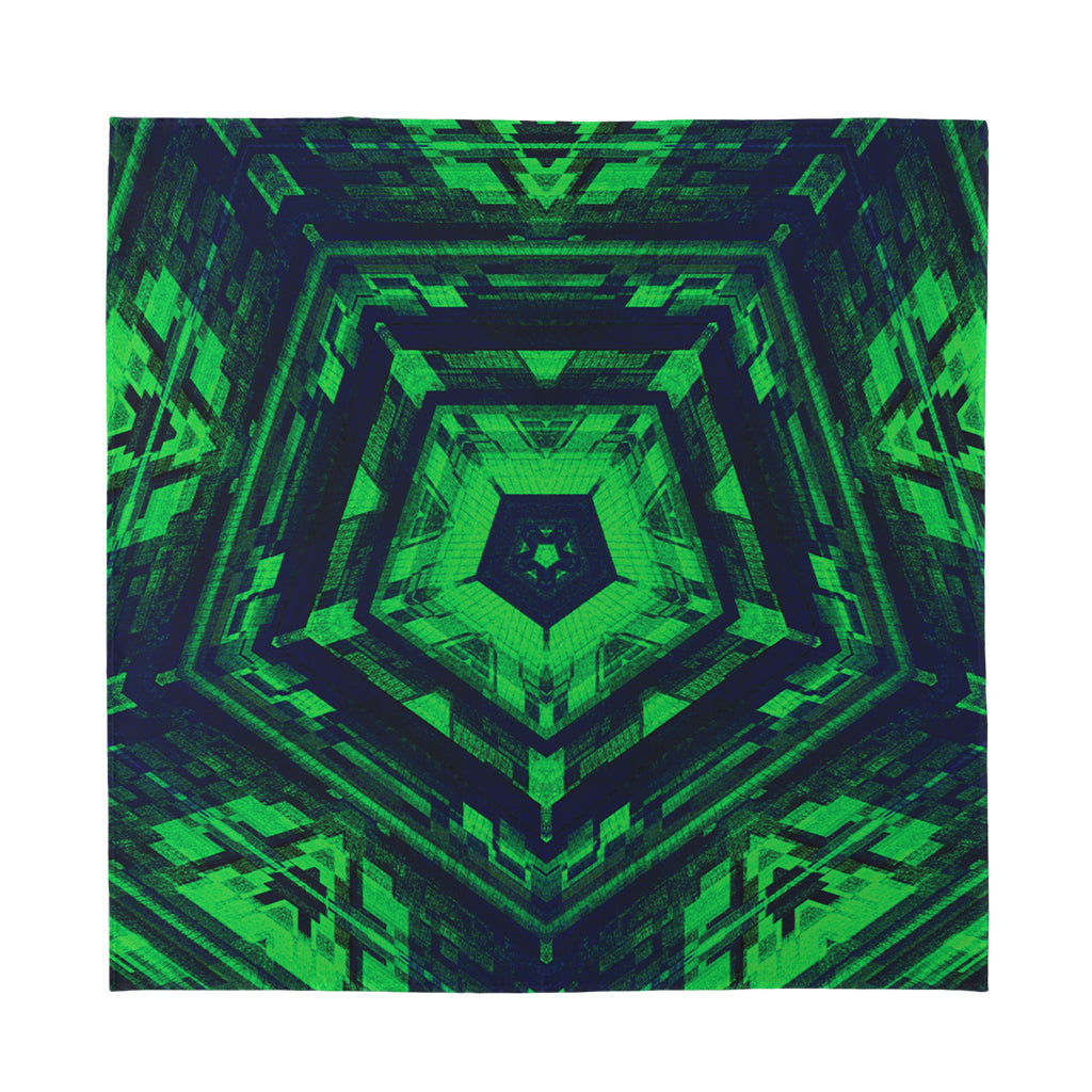 Dark Green Kaleidoscope Print Silk Bandana