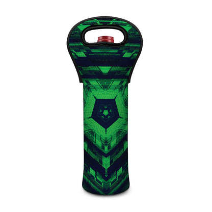 Dark Green Kaleidoscope Print Single Neoprene Wine Tote