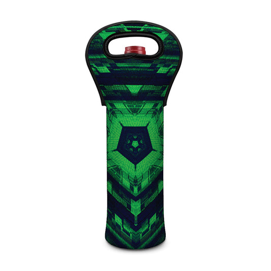 Dark Green Kaleidoscope Print Single Neoprene Wine Tote
