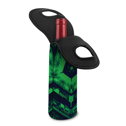 Dark Green Kaleidoscope Print Single Neoprene Wine Tote