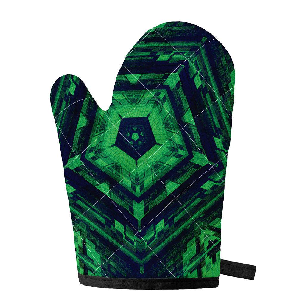 Dark Green Kaleidoscope Print Single Oven Mitt