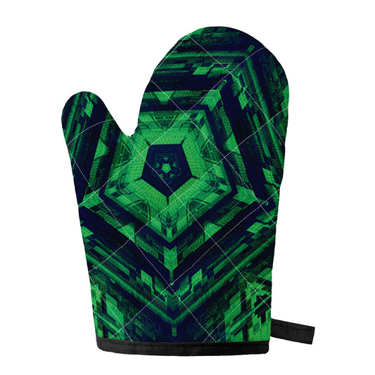 Dark Green Kaleidoscope Print Single Oven Mitt