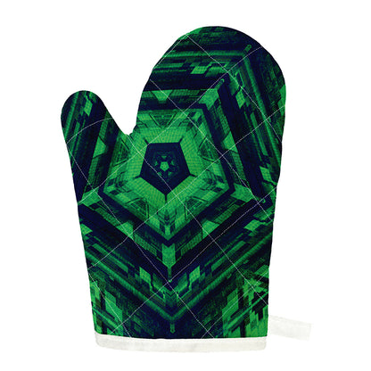 Dark Green Kaleidoscope Print Single Oven Mitt
