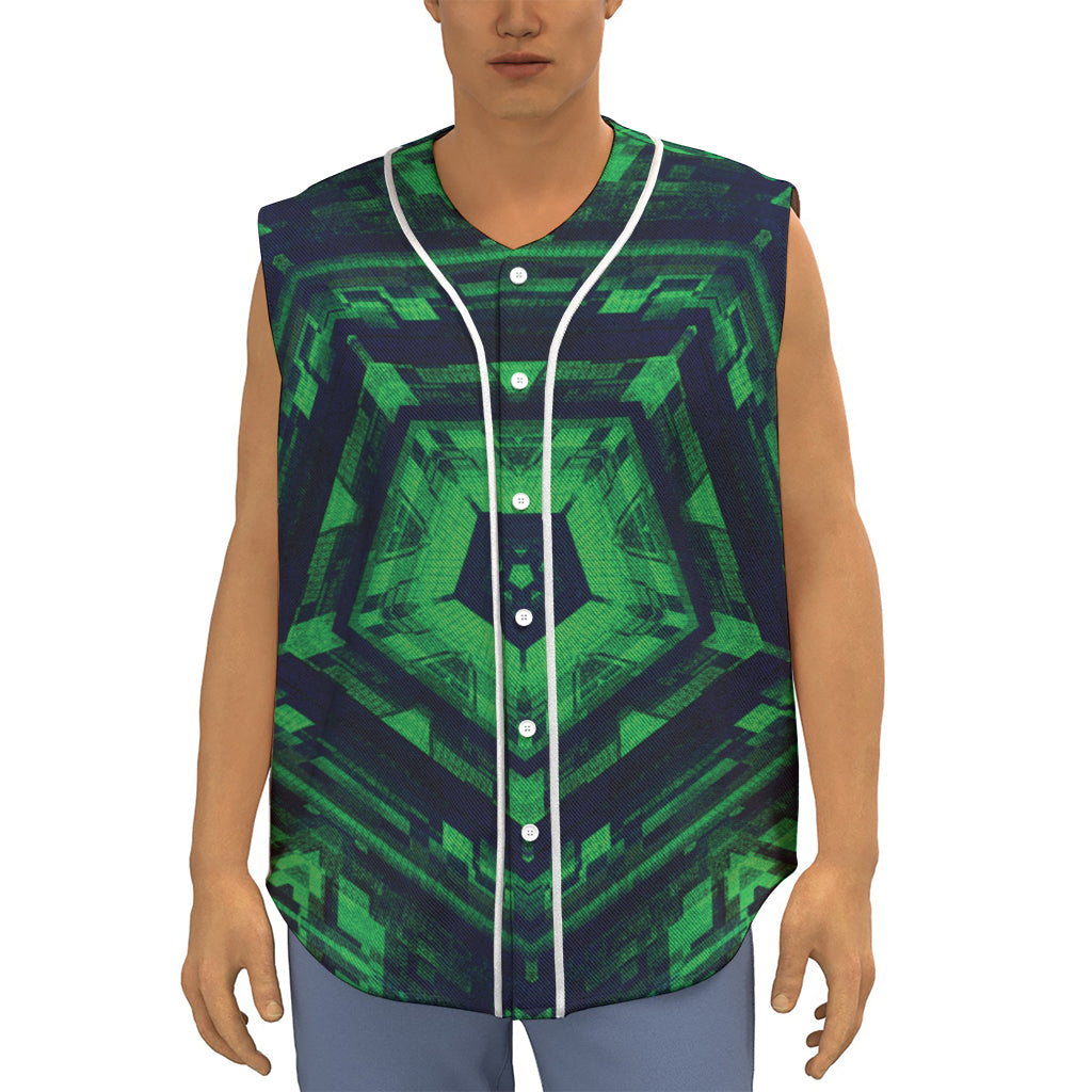 Dark Green Kaleidoscope Print Sleeveless Baseball Jersey