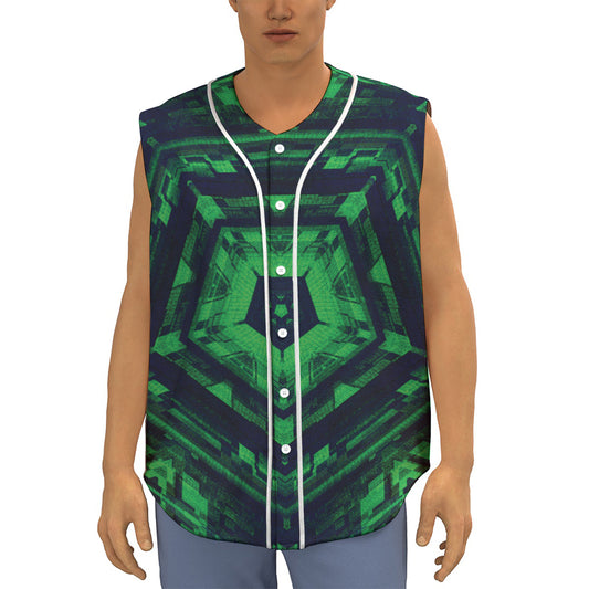 Dark Green Kaleidoscope Print Sleeveless Baseball Jersey