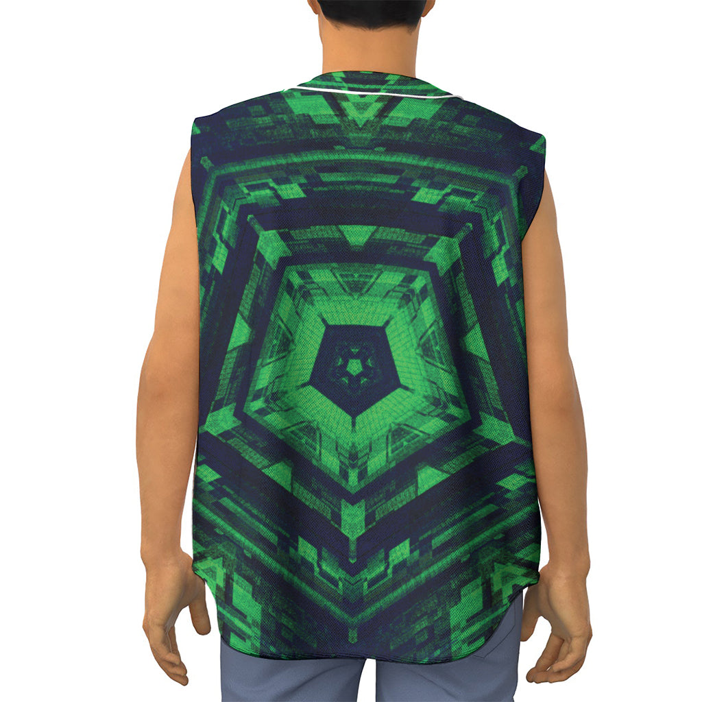 Dark Green Kaleidoscope Print Sleeveless Baseball Jersey