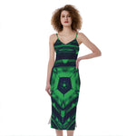 Dark Green Kaleidoscope Print Slim Fit Midi Cami Dress