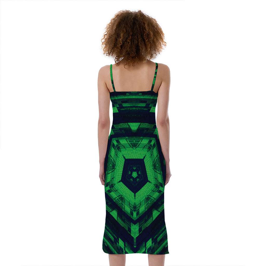 Dark Green Kaleidoscope Print Slim Fit Midi Cami Dress