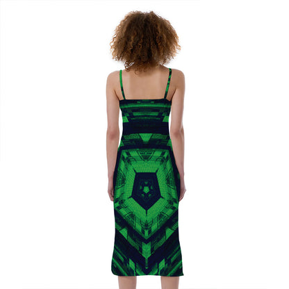 Dark Green Kaleidoscope Print Slim Fit Midi Cami Dress