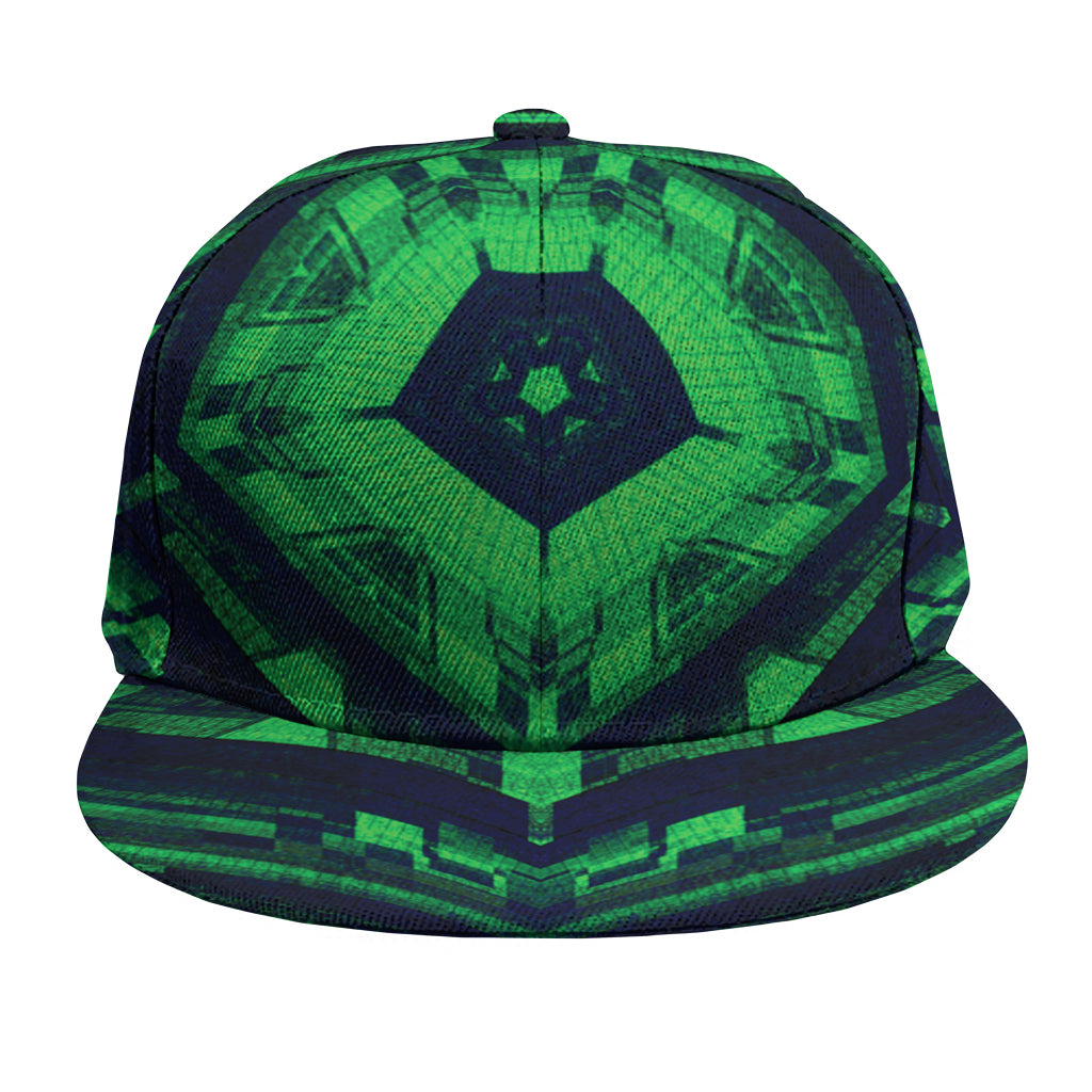 Dark Green Kaleidoscope Print Snapback Cap