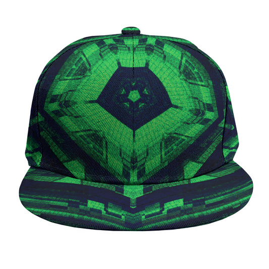 Dark Green Kaleidoscope Print Snapback Cap