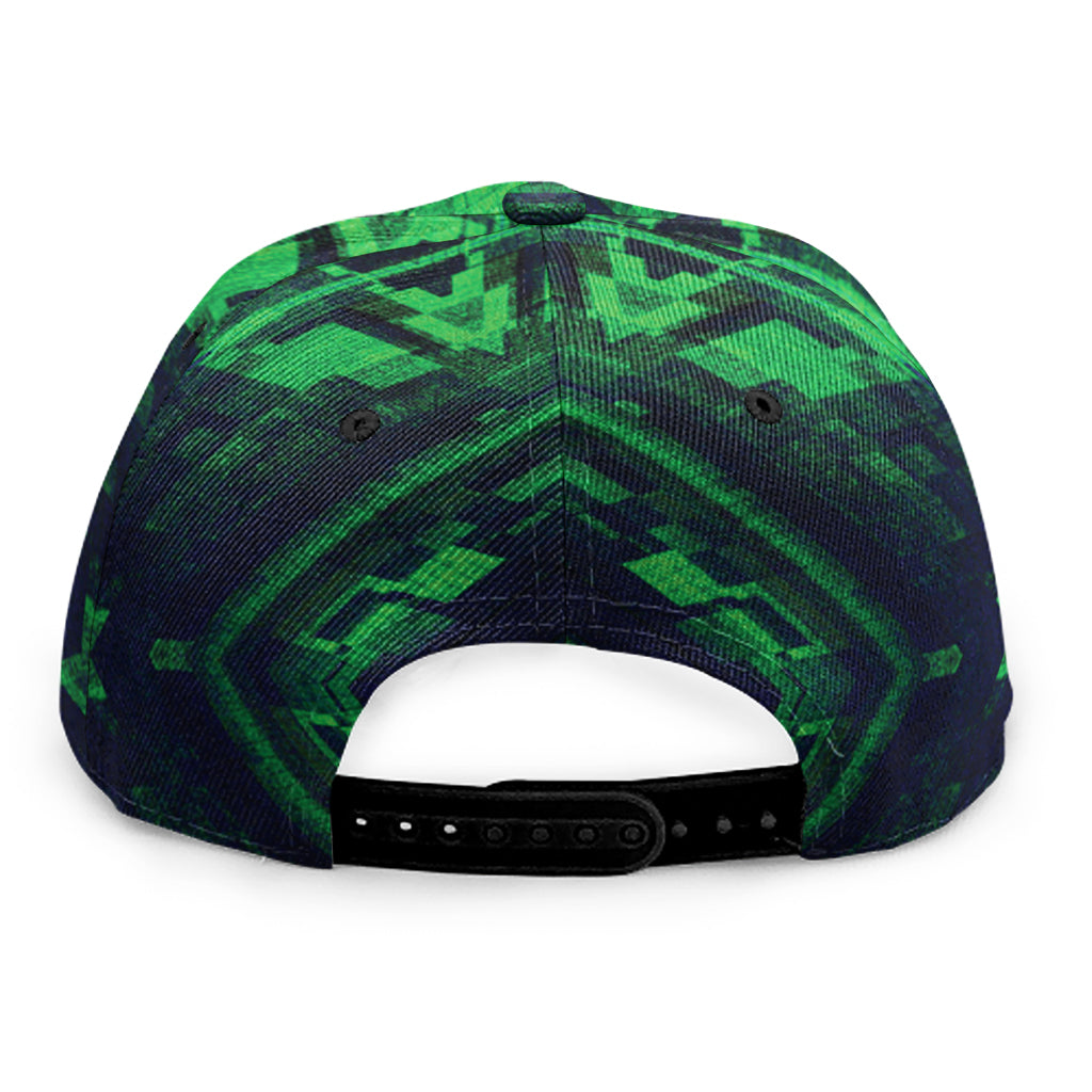 Dark Green Kaleidoscope Print Snapback Cap