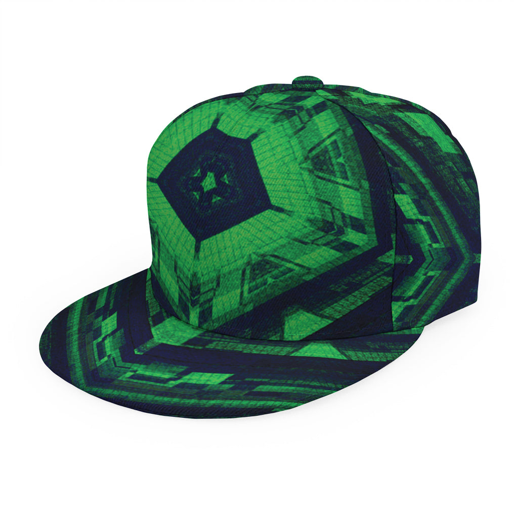 Dark Green Kaleidoscope Print Snapback Cap